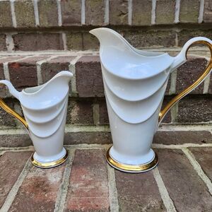2 Adam Eve Richfield Tachikichi Japan Pitcher Porcelain Gold Vintage Art Deco